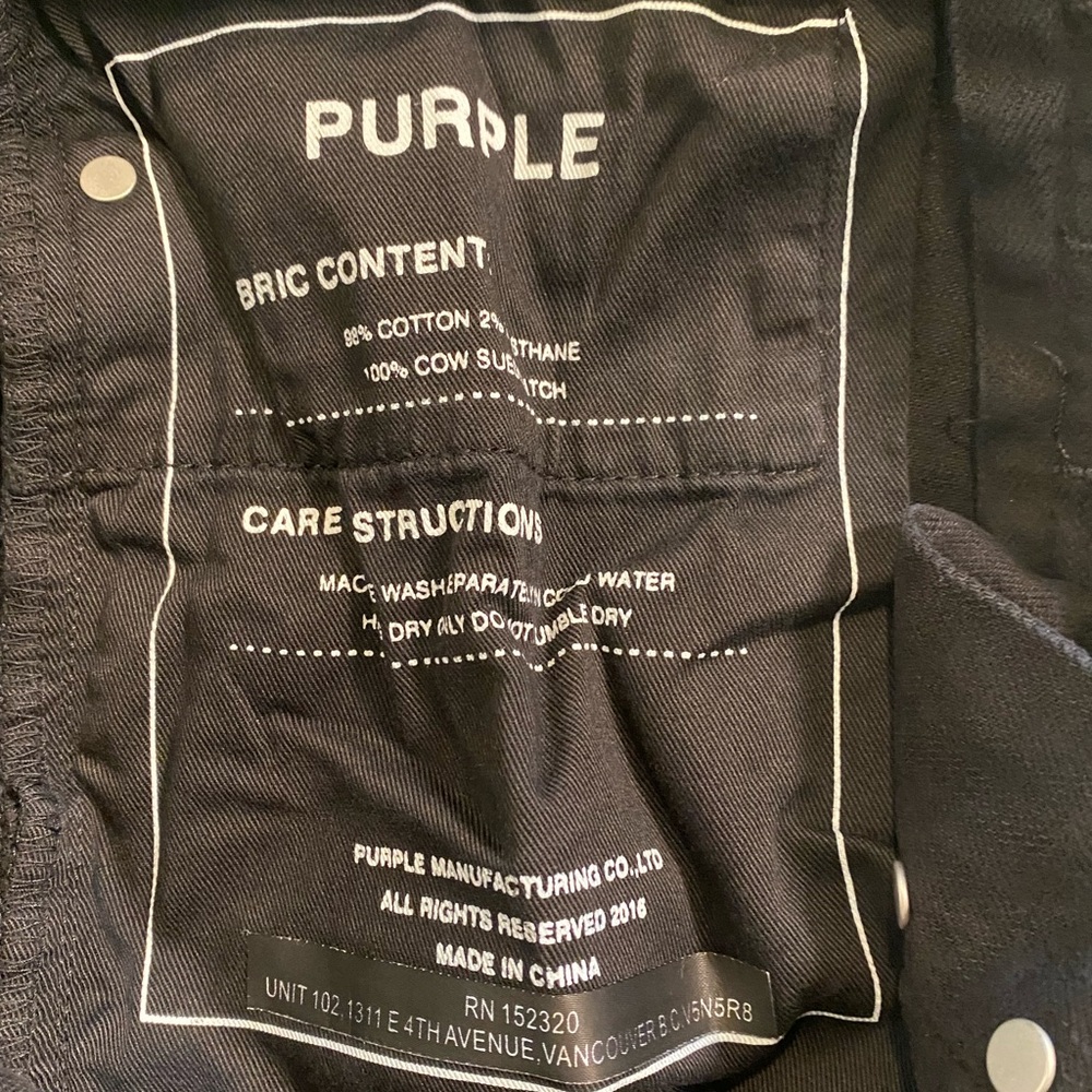 PURPLE BRAND Mens 29 Slim Midnight Oil Coated Black Button-Fly Luxury Jeans P001 - Picture 8 of 9